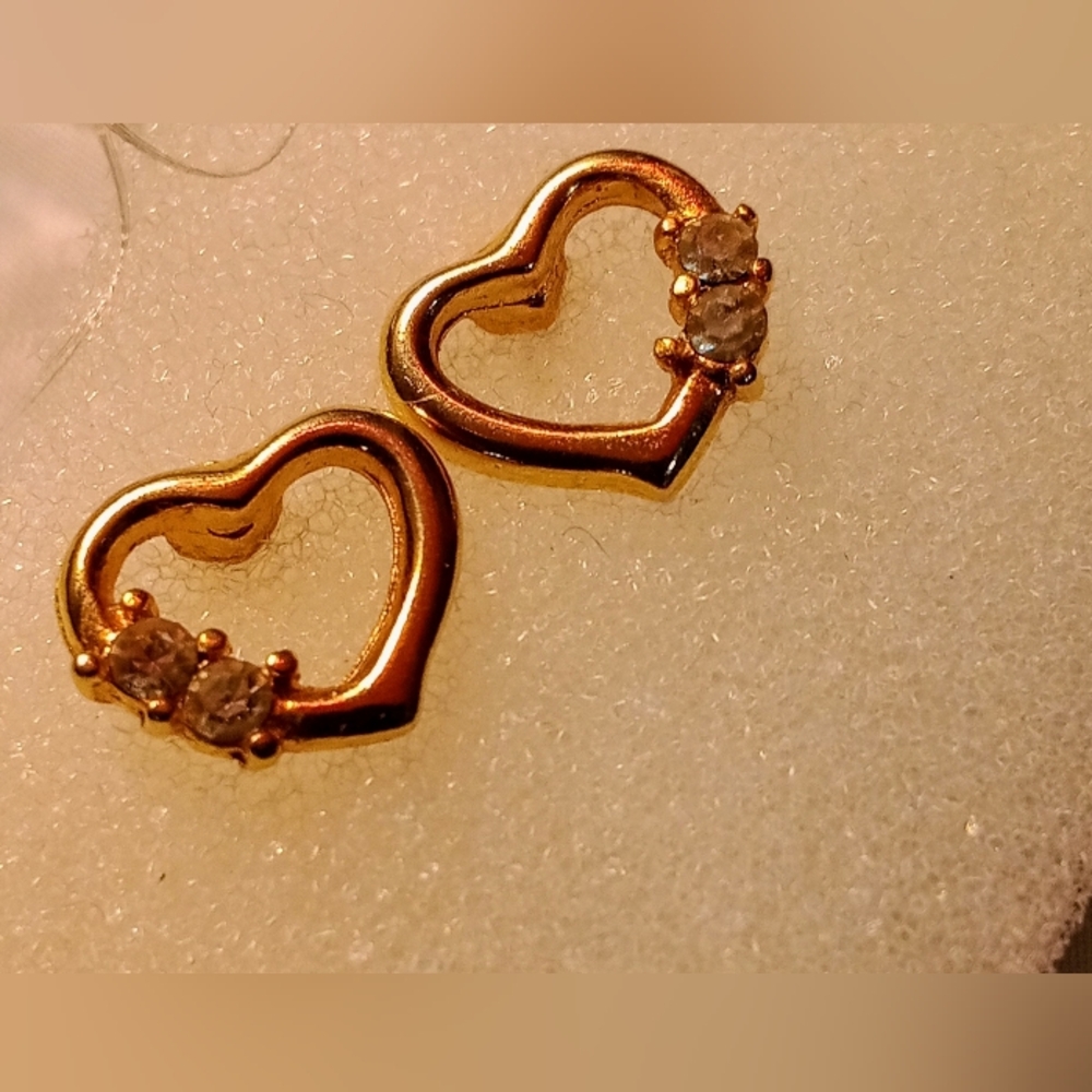 Gold-Tone Open Heart Stud Earrings | Crystal Accent Love Jewelry